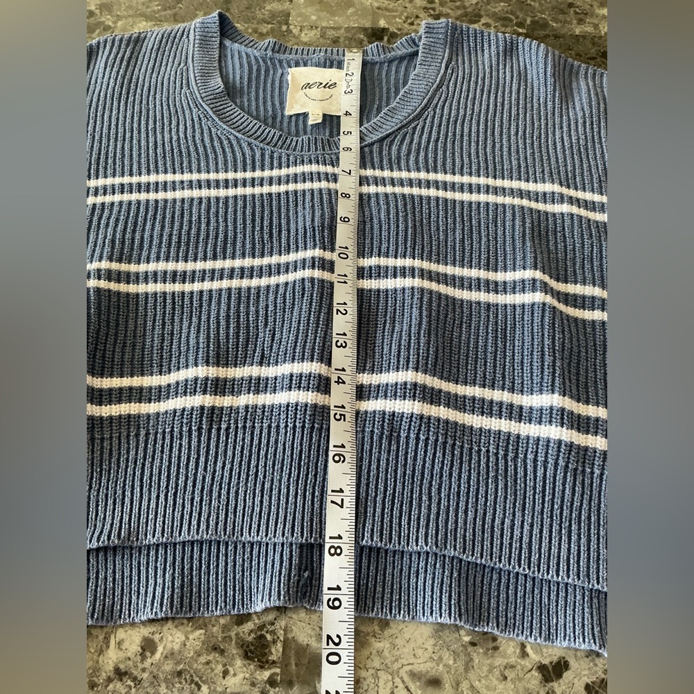 Aerie Blue and White Striped Chunky Drop Shoulder Slouchy Career Woman Medium - Picture 11 of 16